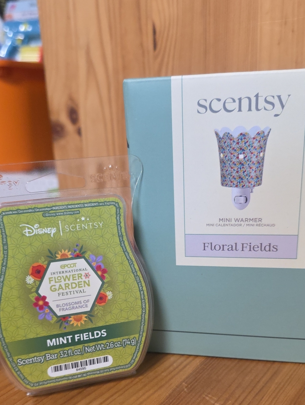 Scentsy Floral Fields Mini Warmer with Mint Fields Wax Bar